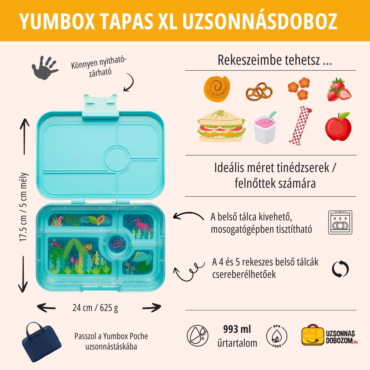 Yumbox Tapas XL Antibes albastru / Pastel Jungle (5 compartimente)