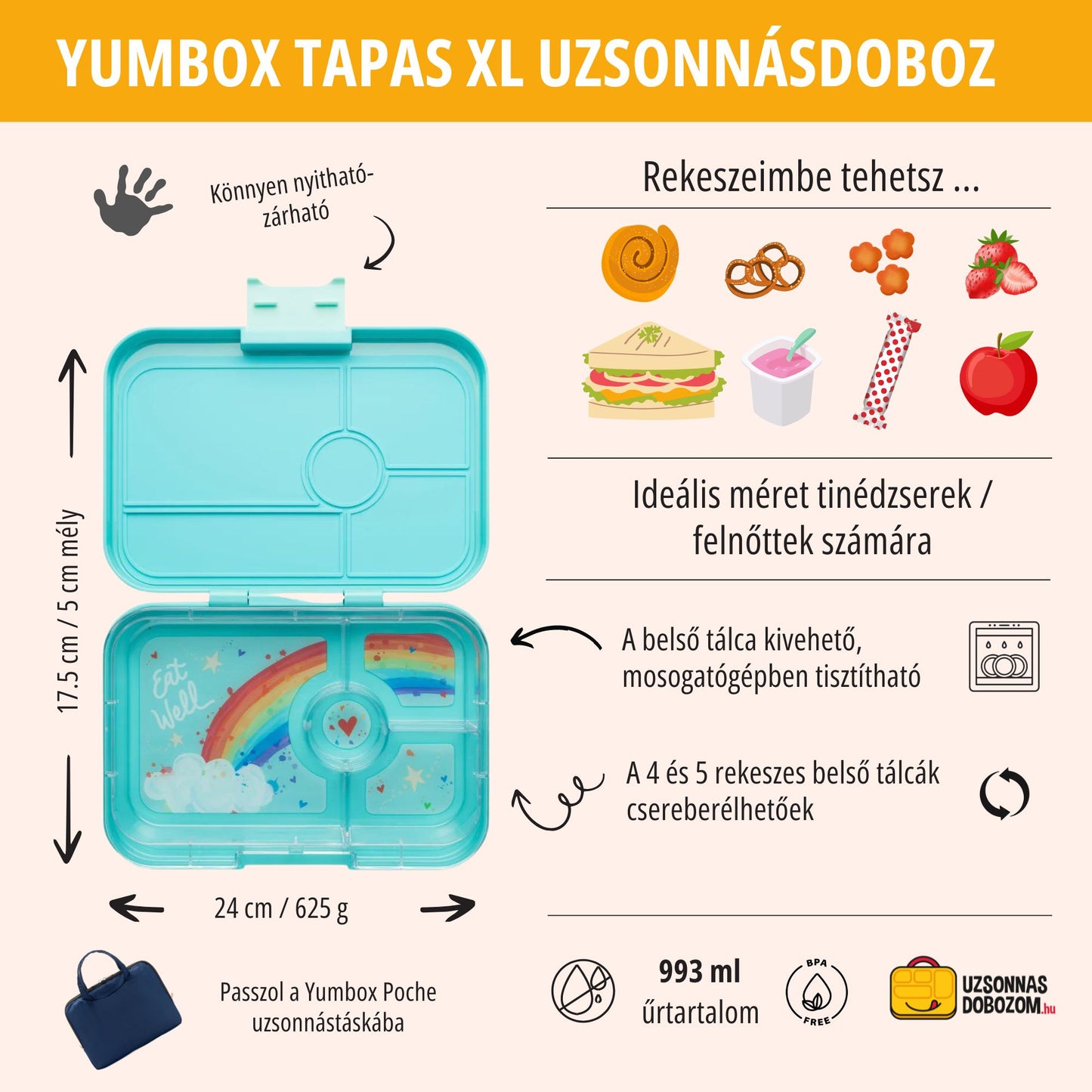 Yumbox Tapas XL Antibes albastru / Curcubeu (4 compartimente)
