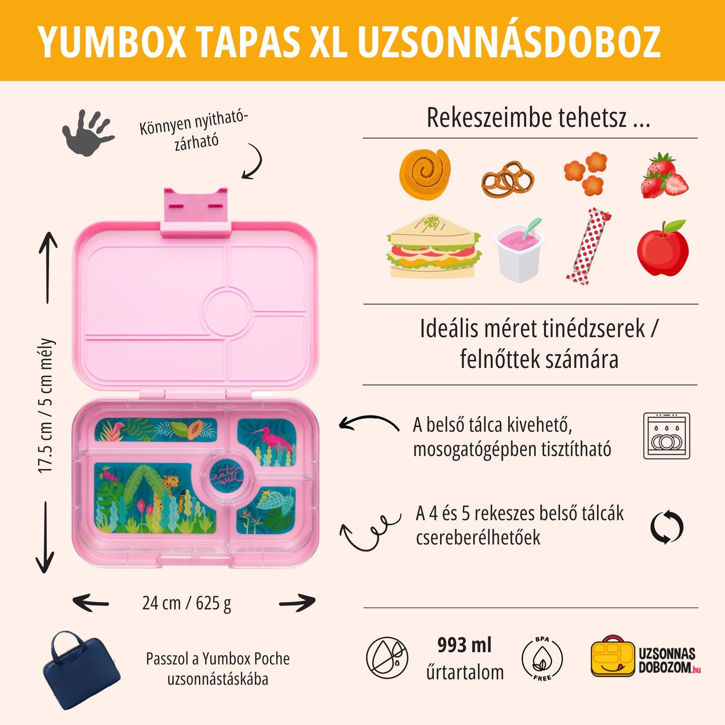 Yumbox Tapas XL Capri Pink / Pastel Jungle (5 compartimente)