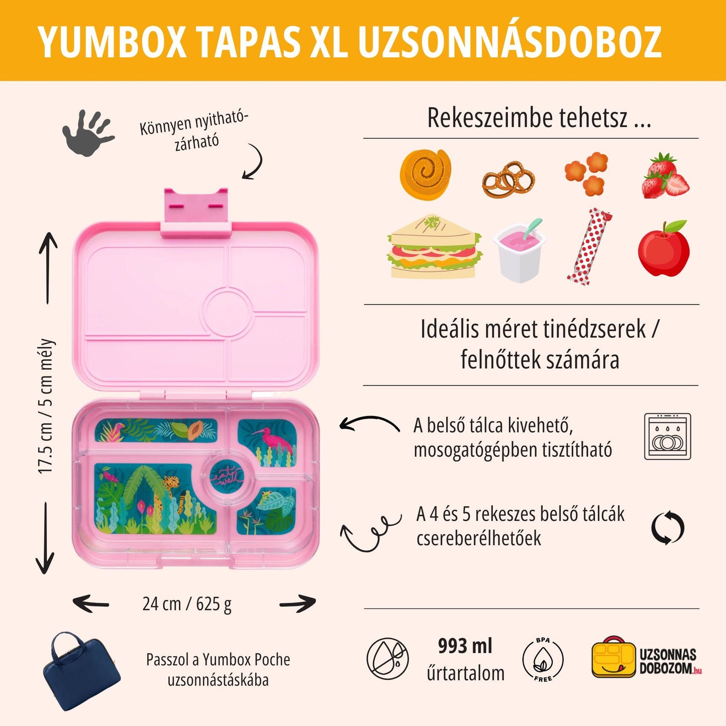 Yumbox Tapas XL Capri Pink / Pastel Jungle (5 compartimente)