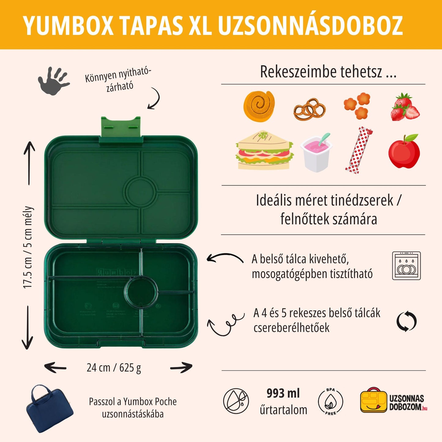 Yumbox Tapas XL Greenwich Green / Green Clear (5 compartimente)