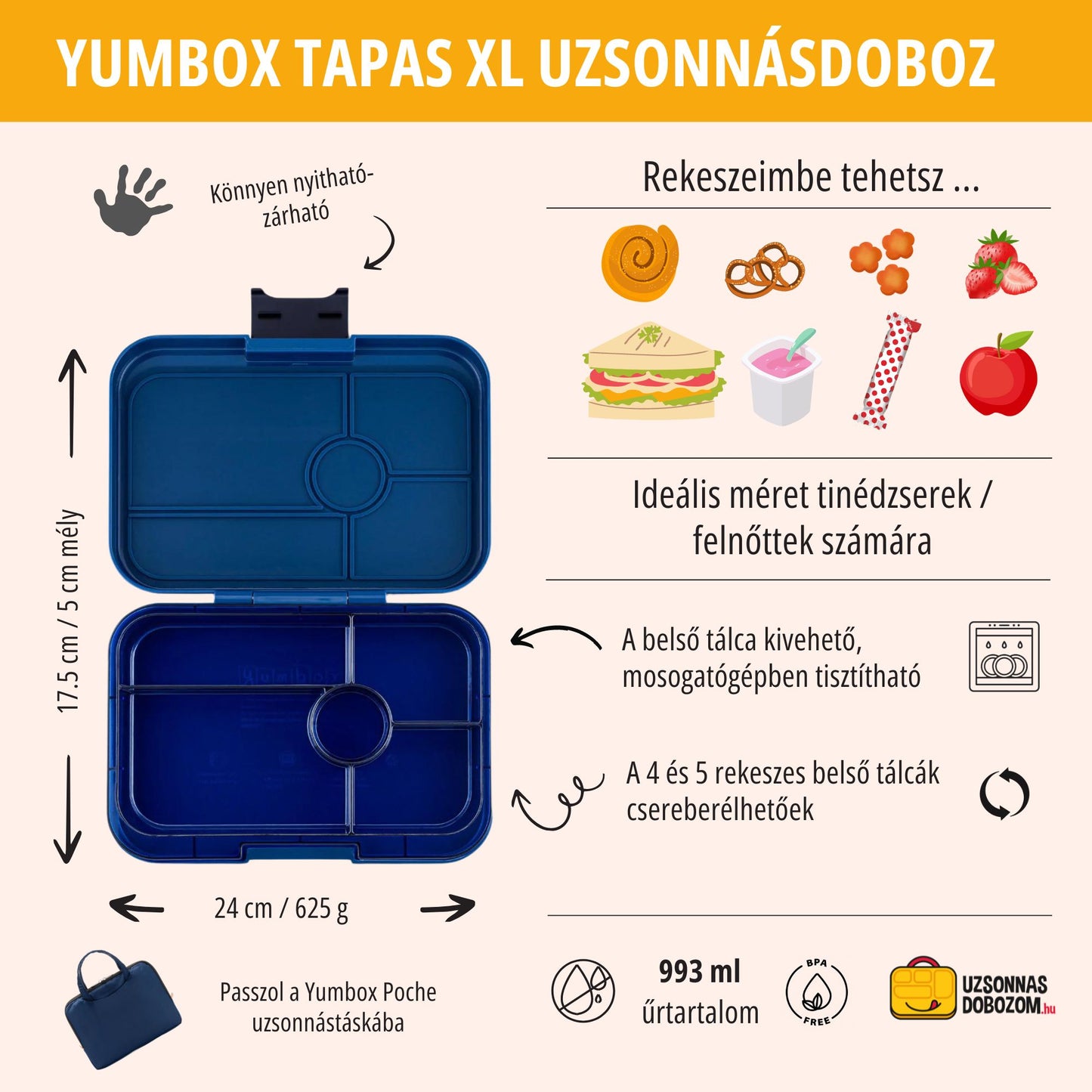 Yumbox Tapas XL Monte Carlo albastru / bleumarin transparent (5 compartimente)