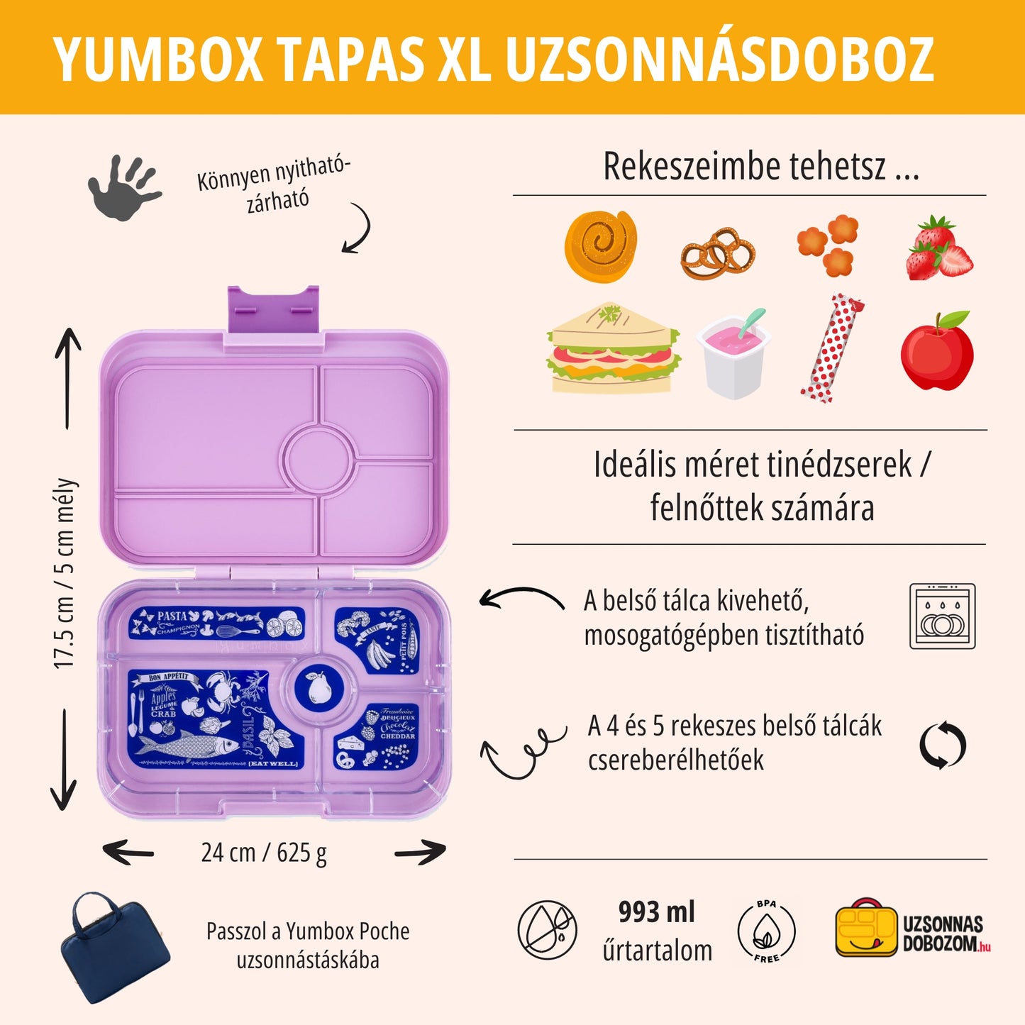 Yumbox Tapas XL Albastru Autentic / Groovy (5 compartimente)
