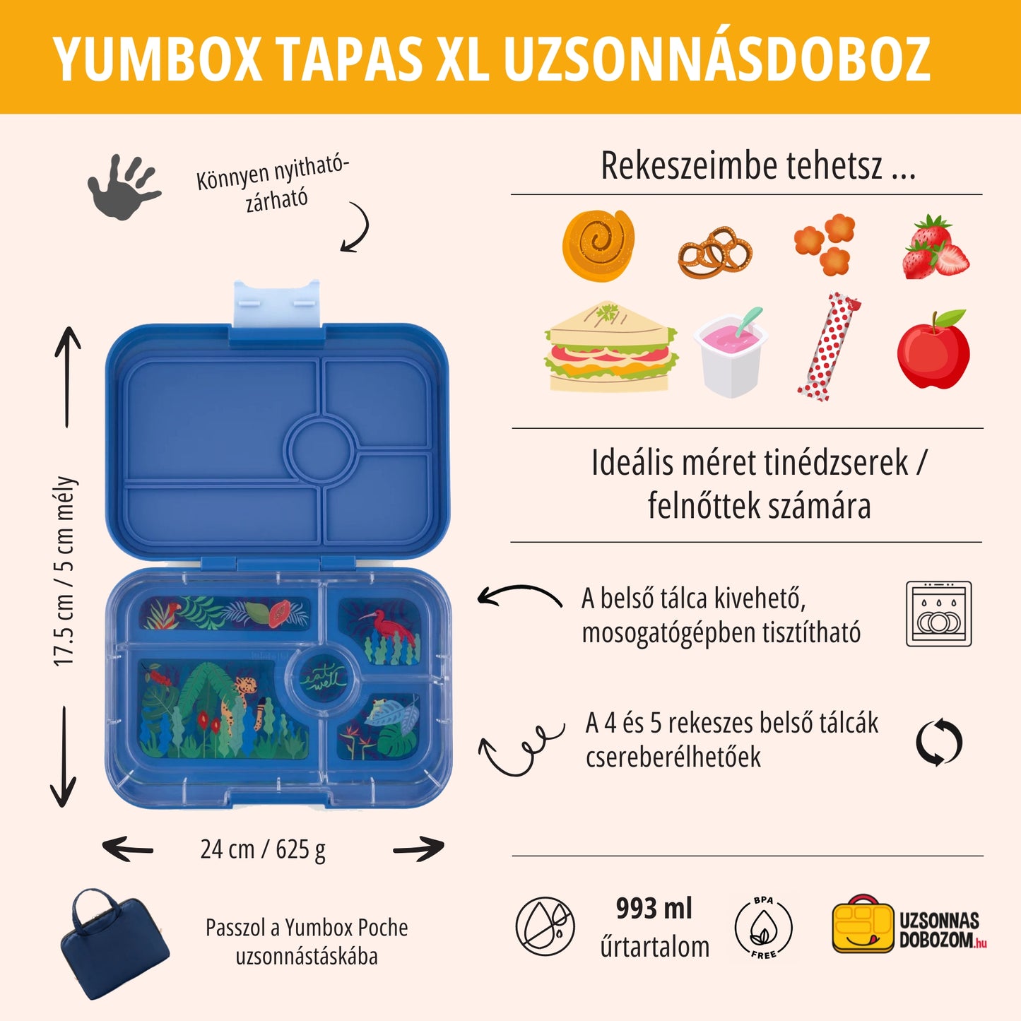 Yumbox Tapas XL Monte Carlo albastru / Jungle (5 compartimente)