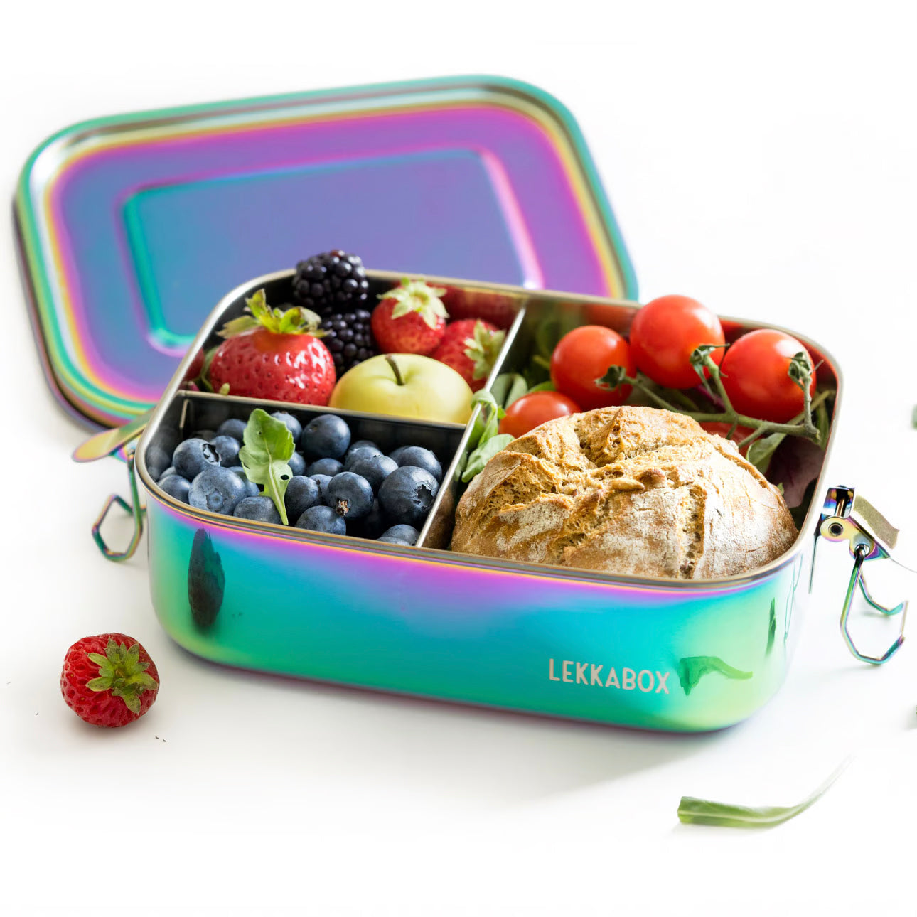 Lekkabox Rainbow Safe cu 3 compartimente 1000 ml - cutie de prânz din oțel inoxidabil