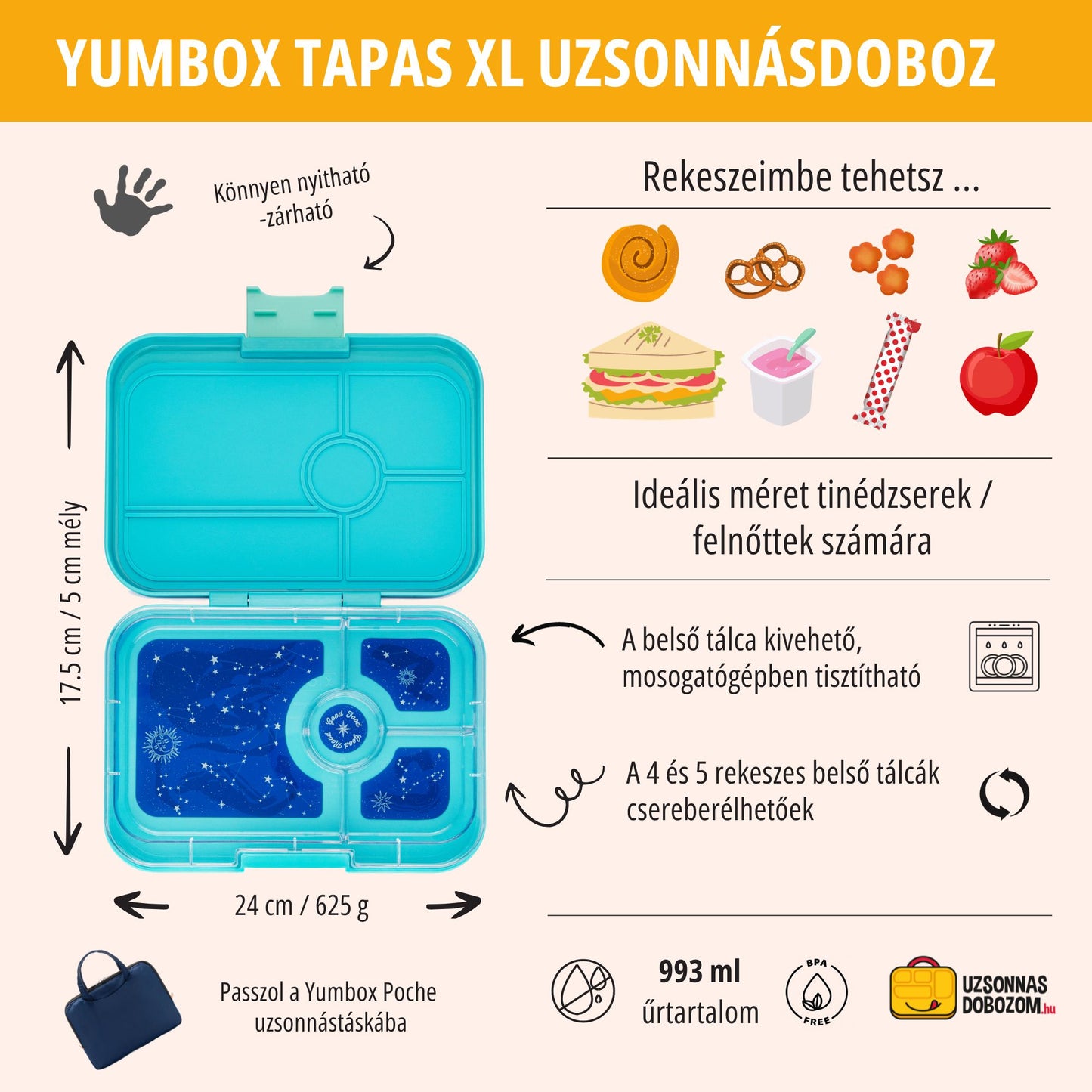 Yumbox Tapas XL Antibes albastru / Zodiac (4 compartimente)