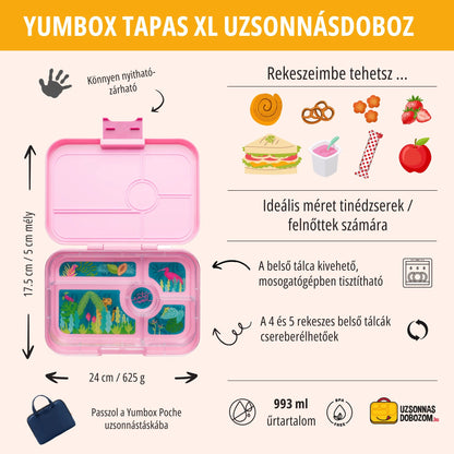 Yumbox Tapas XL Capri Pink / Pastel Jungle (5 compartimente)