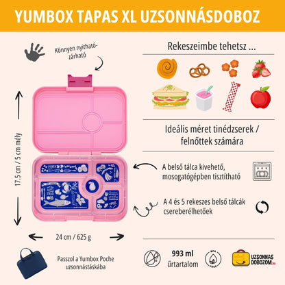 Yumbox Tapas XL Capri pink / Bon appetit (5 compartimente)