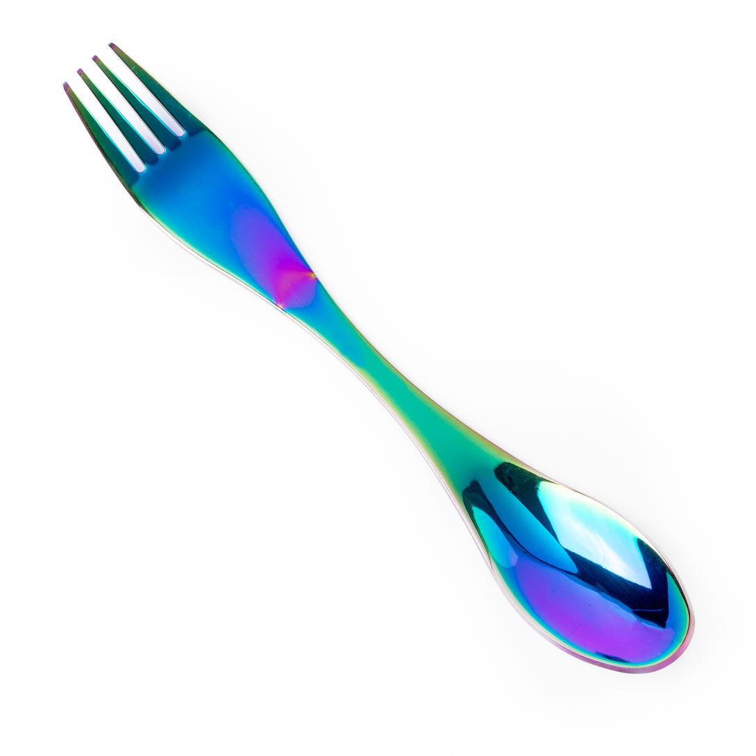 Lingură-furculiță mare din oțel inoxidabil, cu finisaj curcubeu (19 cm)