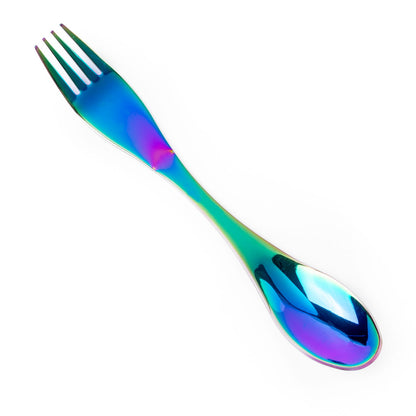 Lingură-furculiță mare din oțel inoxidabil, cu finisaj curcubeu (19 cm)
