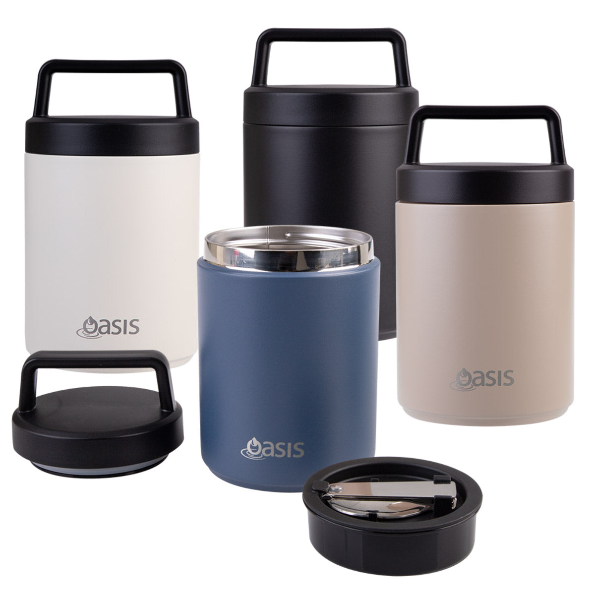 Termos alimentar din oțel inoxidabil Oasis cu lingură și recipient pentru sos, 480 ml (disponibil în mai multe culori)