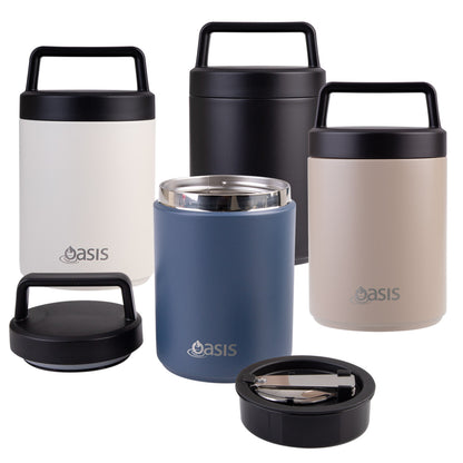 Termos alimentar din oțel inoxidabil Oasis cu lingură și recipient pentru sos, 480 ml (disponibil în mai multe culori)