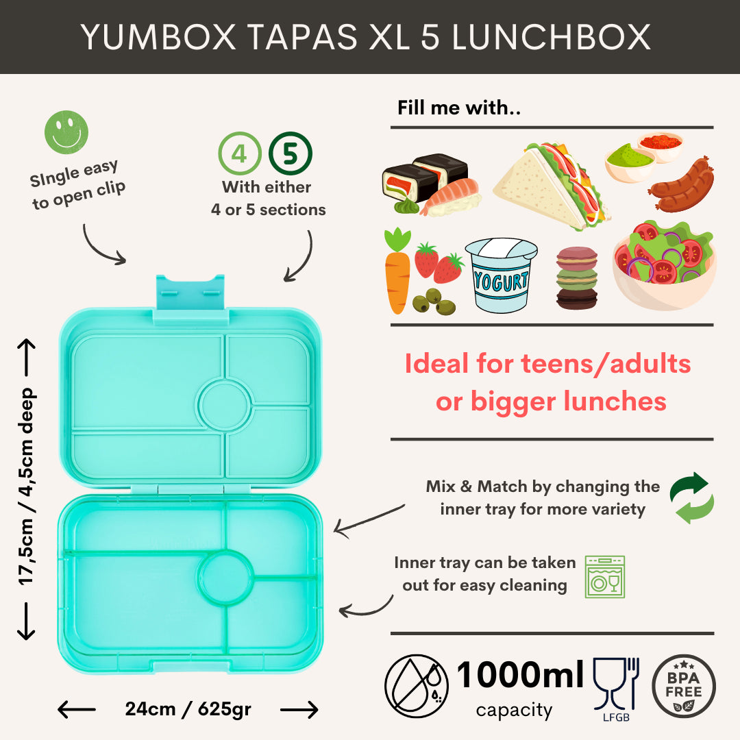 Yumbox Tapas XL Bali Aqua / Aqua Clear (5 compartimente)