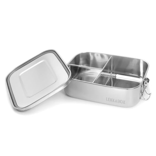 Lekkabox Safe cu 3 compartimente 1000 ml - cutie de prânz din oțel inoxidabil