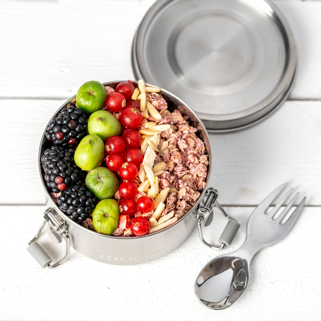 Lekkabox Clipsy - cutie rotundă din oțel inoxidabil pentru depozitarea alimentelor