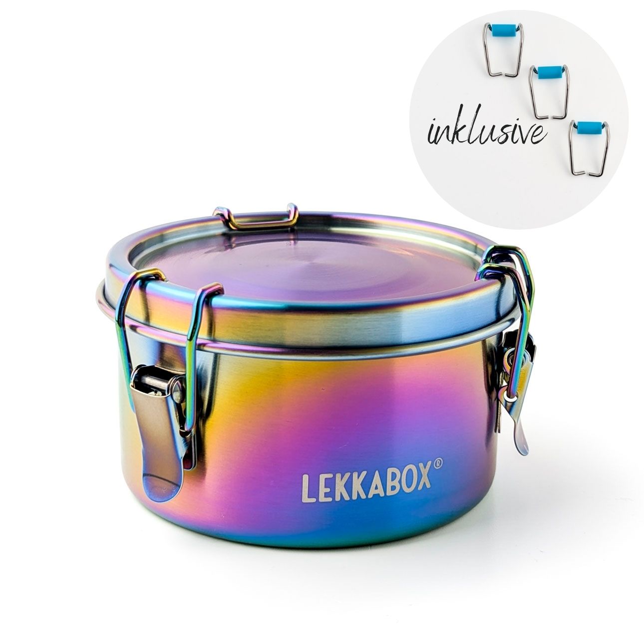 Lekkabox Clipsy Rainbow - cutie rotundă din oțel inoxidabil pentru depozitarea alimentelor