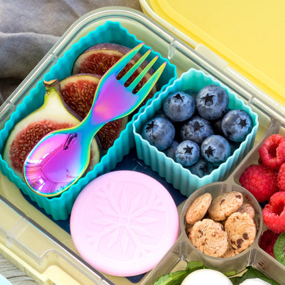 Lingură - furculiță din oțel inoxidabil - curcubeu