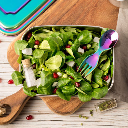 Lingură - furculiță din oțel inoxidabil - curcubeu